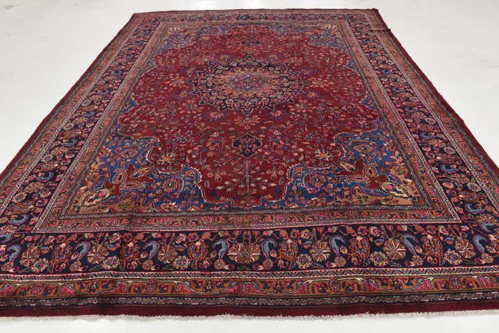 9' 7 x 12' 6 Hand Knotted Mashad Persian Wool Rug