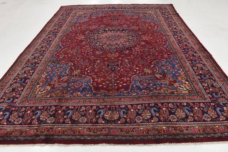 Detail image of 9' 7 x 12' 6 Hand Knotted Mashad Persian Wool Rug