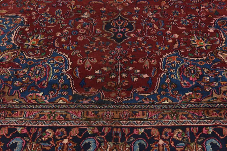 Detail image of 9' 7 x 12' 6 Hand Knotted Mashad Persian Wool Rug