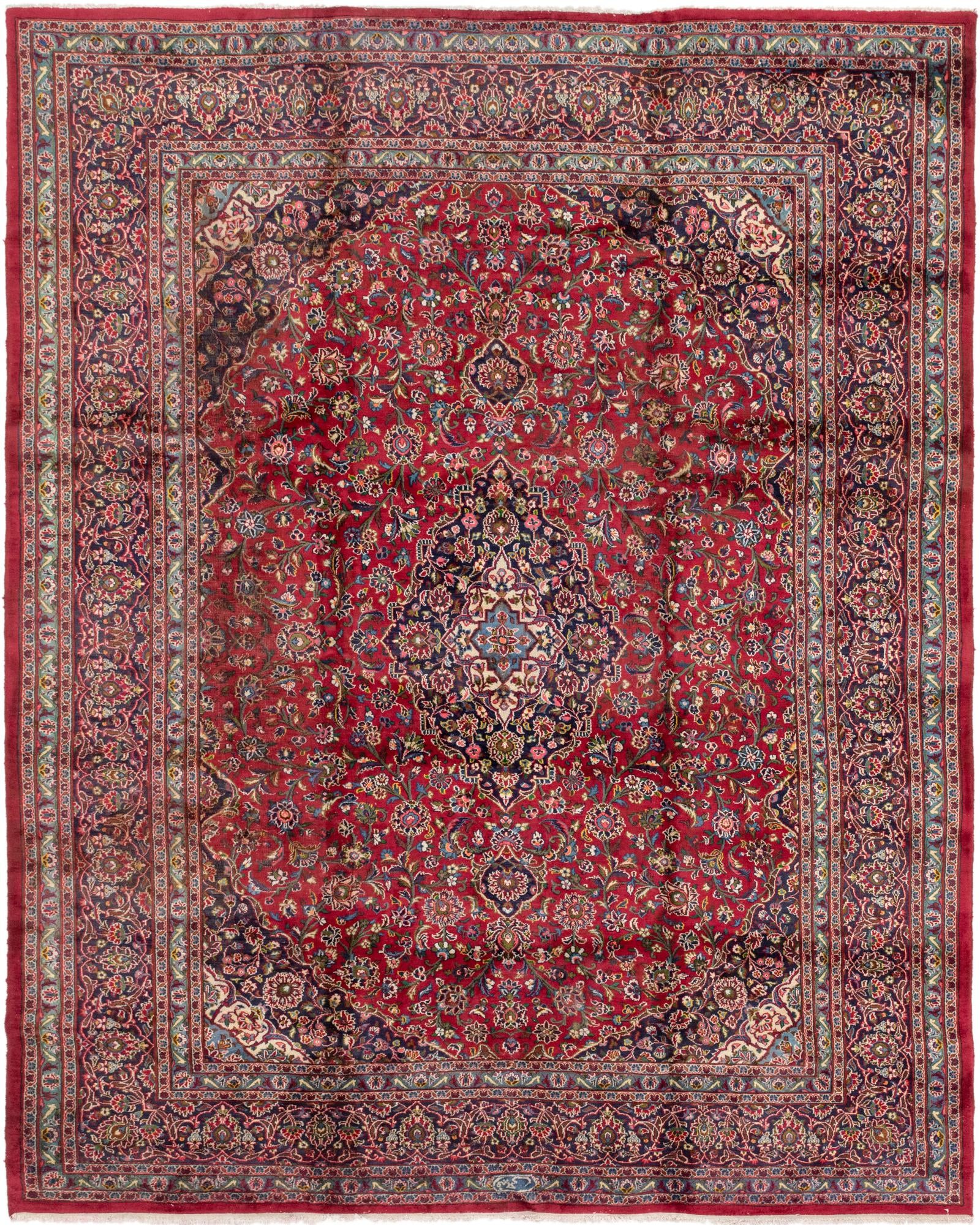 9' 8 x 12' 6 Hand Knotted Mashad Persian Wool Rug