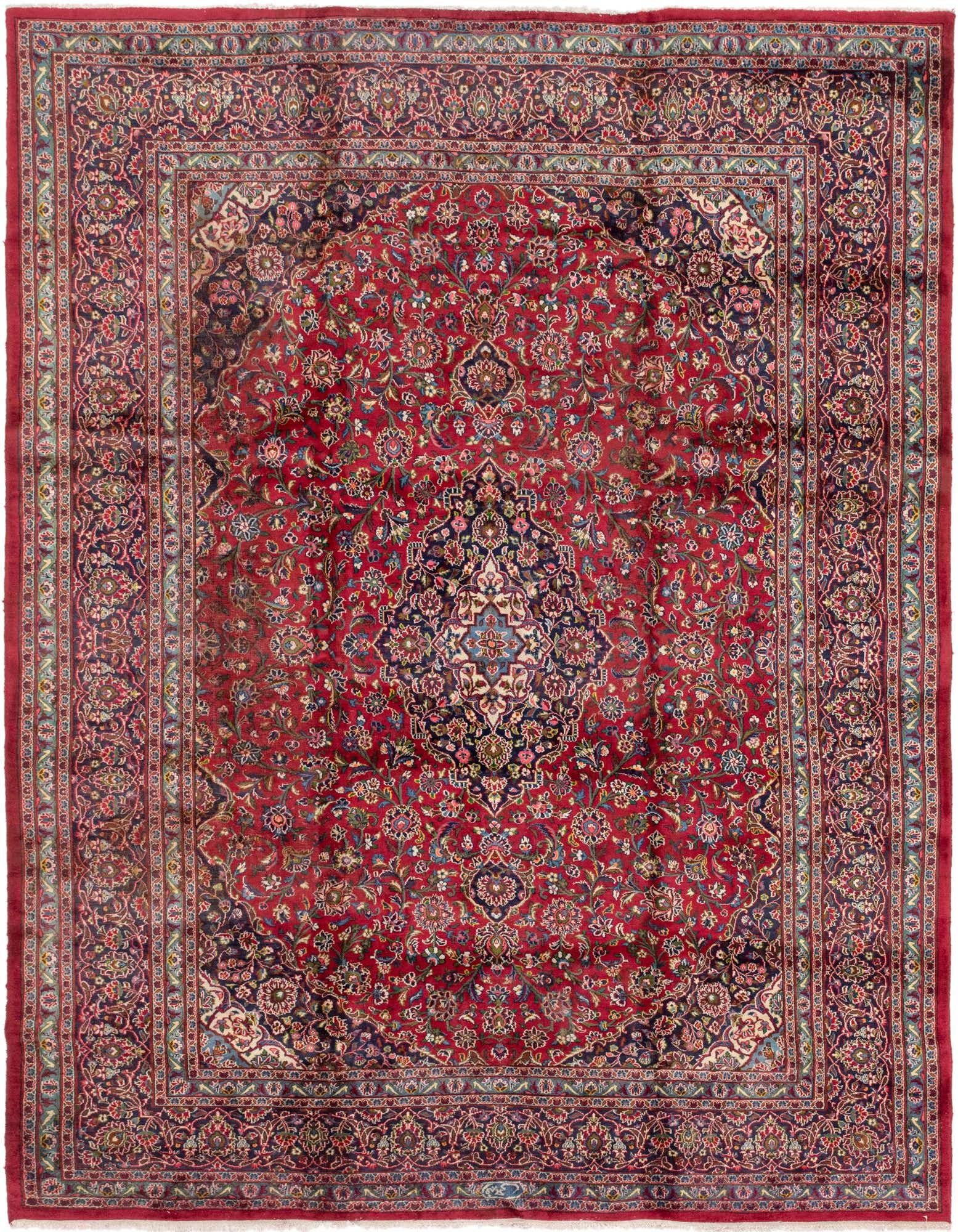 9' 8 x 12' 6 Hand Knotted Mashad Persian Wool Rug