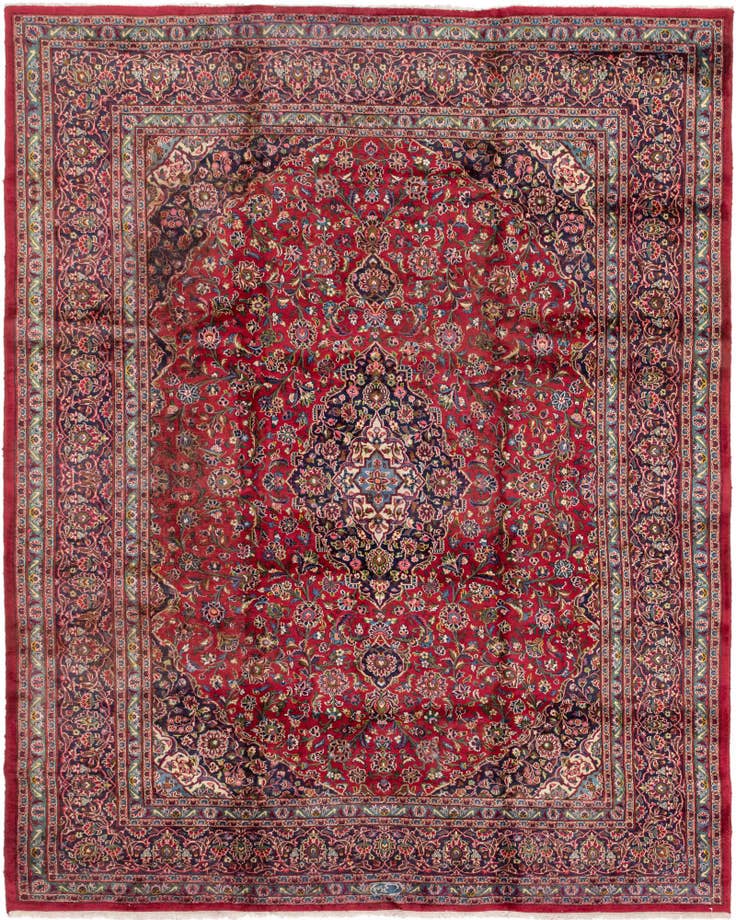 Detail image of 9' 8 x 12' 6 Hand Knotted Mashad Persian Wool Rug