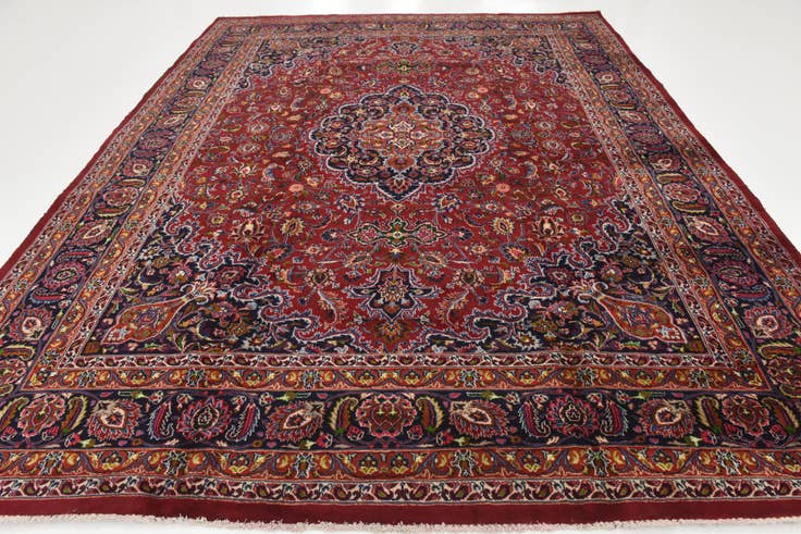 Detail image of 9' 10 x 12' 9 Hand Knotted Mashad Persian Wool Rug