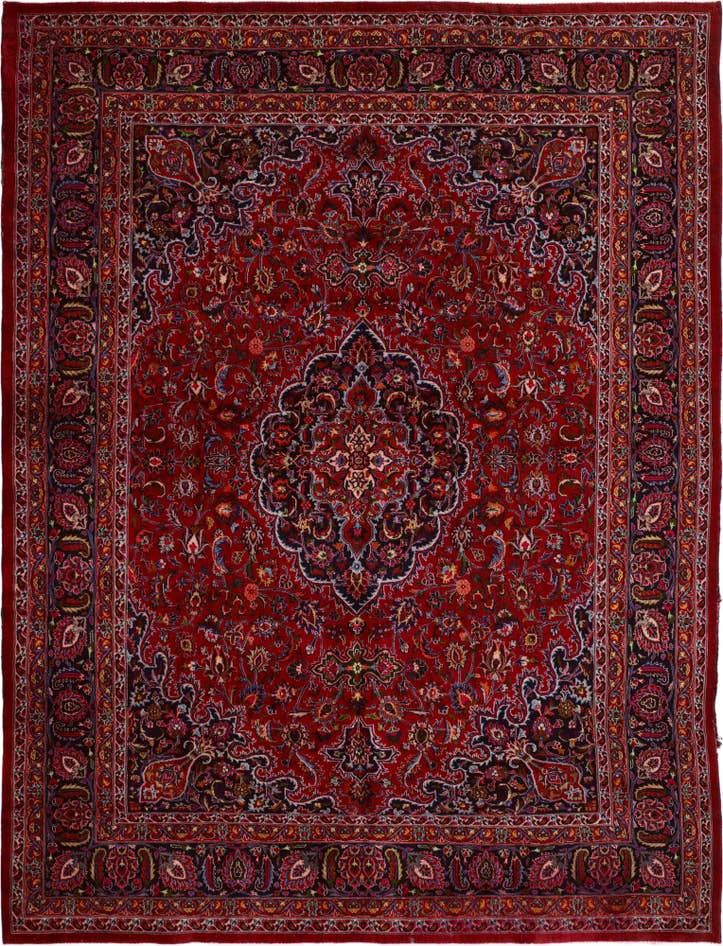 Detail image of 9' 10 x 12' 9 Hand Knotted Mashad Persian Wool Rug