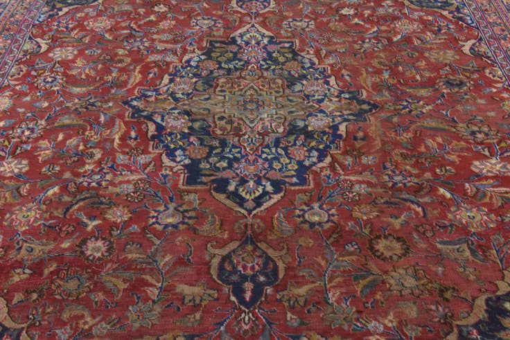 Detail image of 9' 8 x 12' 6 Hand Knotted Mashad Persian Wool Rug