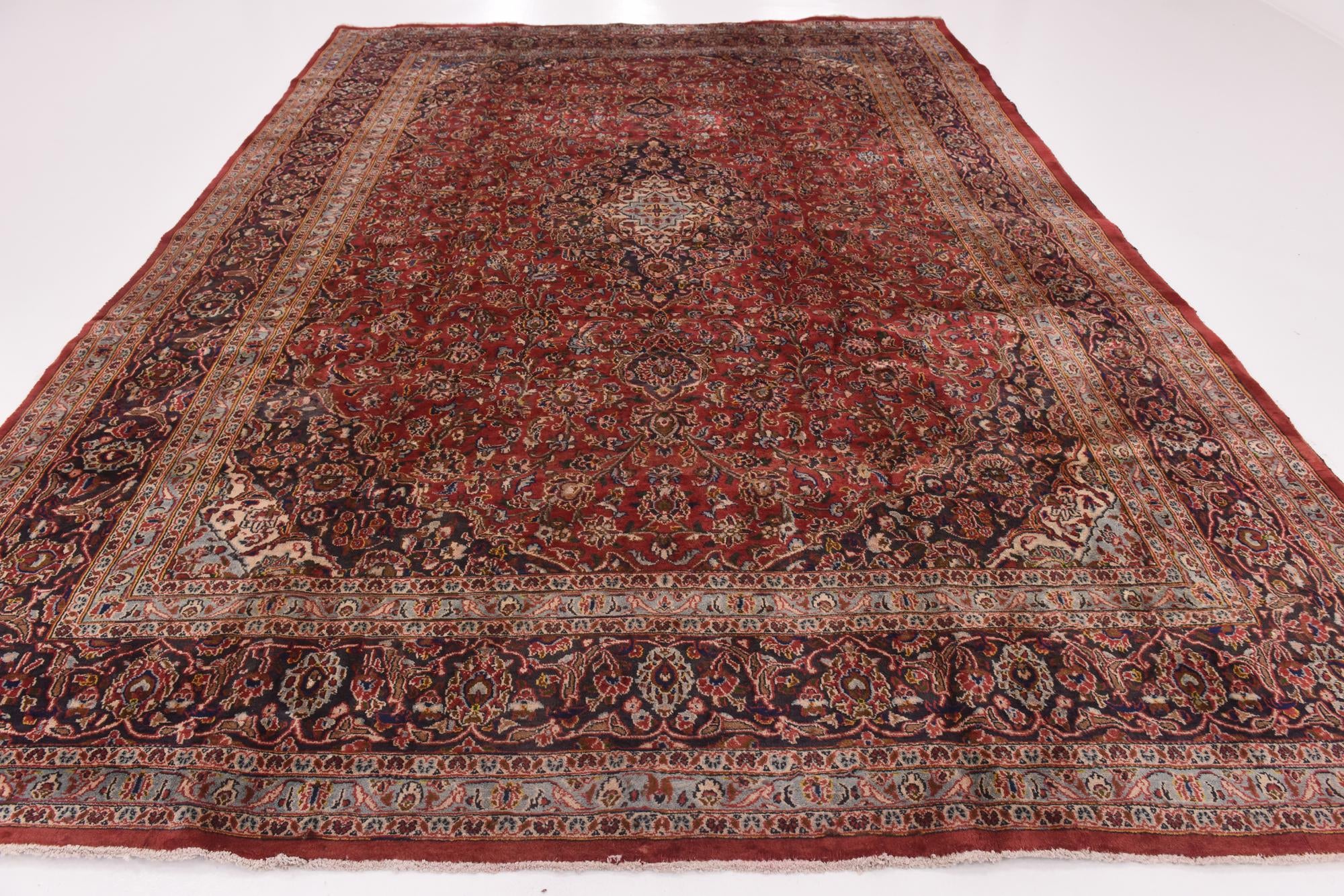 9' 6 x 13' Hand Knotted Mashad Persian Wool Rug