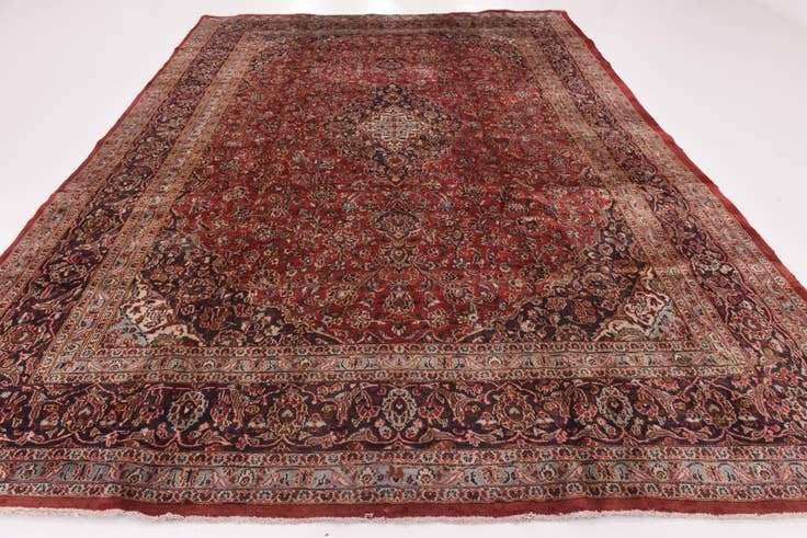 Detail image of 9' 6 x 13' Hand Knotted Mashad Persian Wool Rug