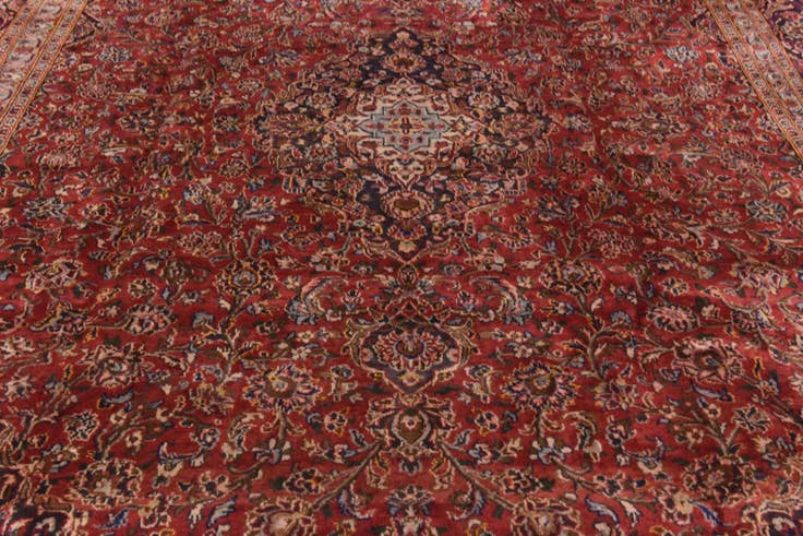 Detail image of 9' 6 x 13' Hand Knotted Mashad Persian Wool Rug