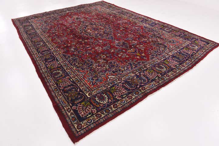 9' 7 x 12' 9 Hand Knotted Mashad Persian Wool Rug