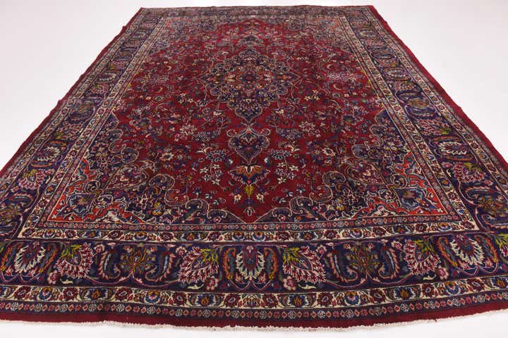 9' 7 x 12' 9 Hand Knotted Mashad Persian Wool Rug