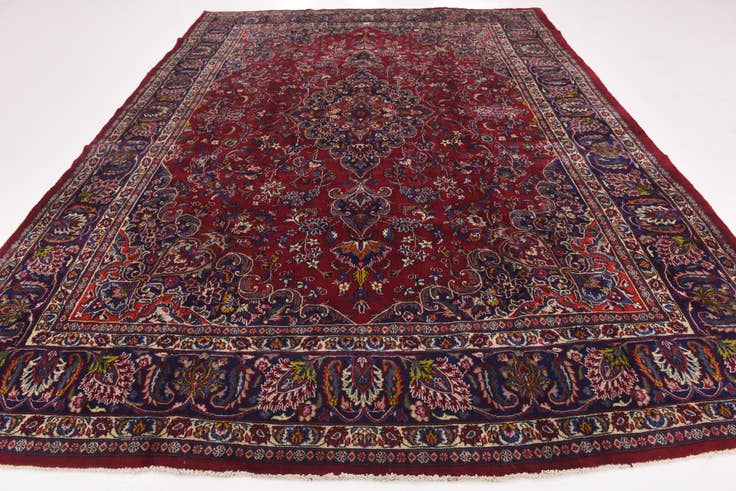 Detail image of 9' 7 x 12' 9 Hand Knotted Mashad Persian Wool Rug