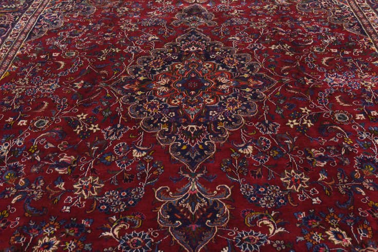Detail image of 9' 7 x 12' 9 Hand Knotted Mashad Persian Wool Rug