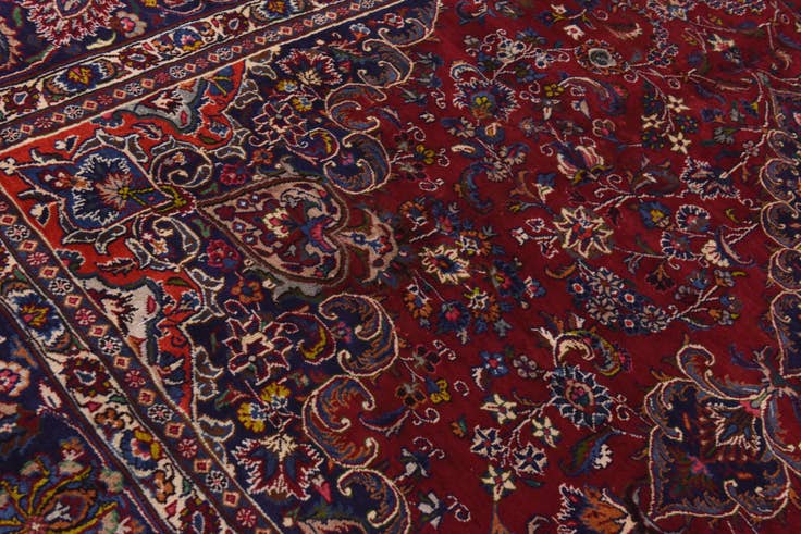 Detail image of 9' 7 x 12' 9 Hand Knotted Mashad Persian Wool Rug