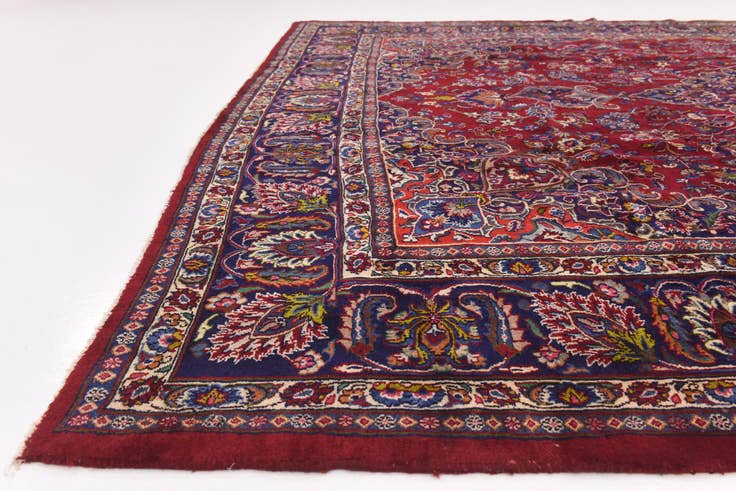 Detail image of 9' 7 x 12' 9 Hand Knotted Mashad Persian Wool Rug