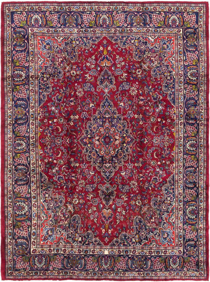 9' 7 x 12' 9 Hand Knotted Mashad Persian Wool Rug