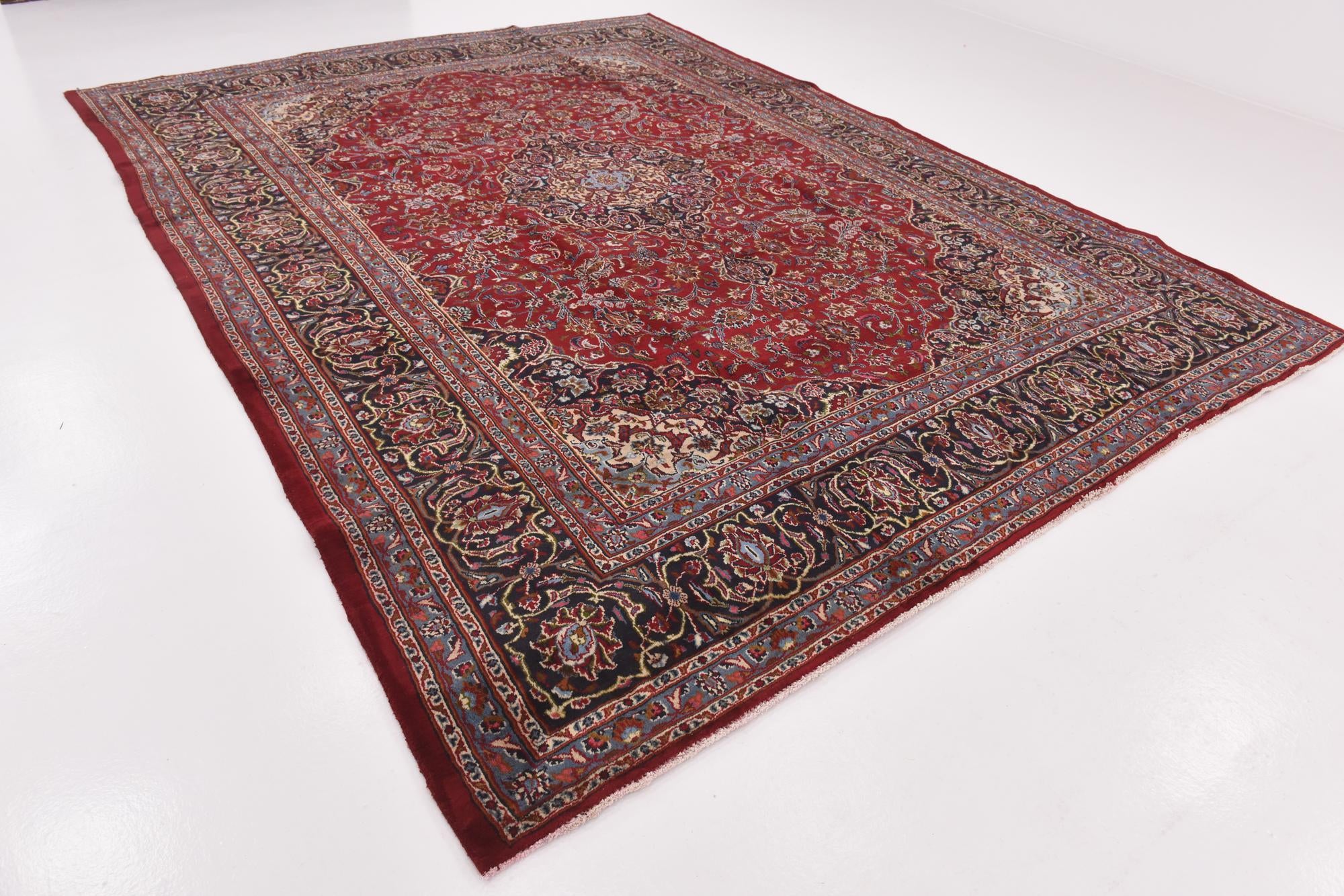 9' 7 x 13' Hand Knotted Mashad Persian Wool Rug
