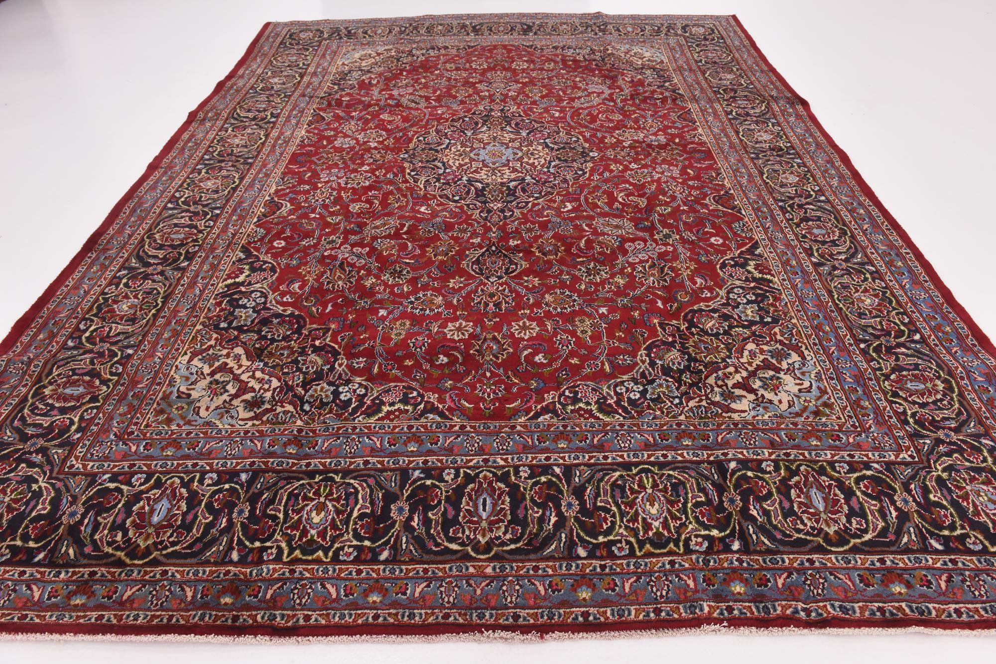9' 7 x 13' Hand Knotted Mashad Persian Wool Rug