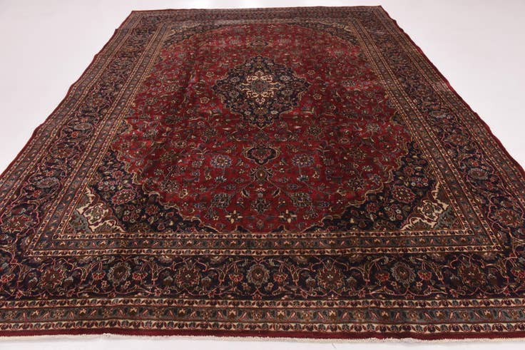 Detail image of 9' 7 x 12' 4 Hand Knotted Mashad Persian Wool Rug