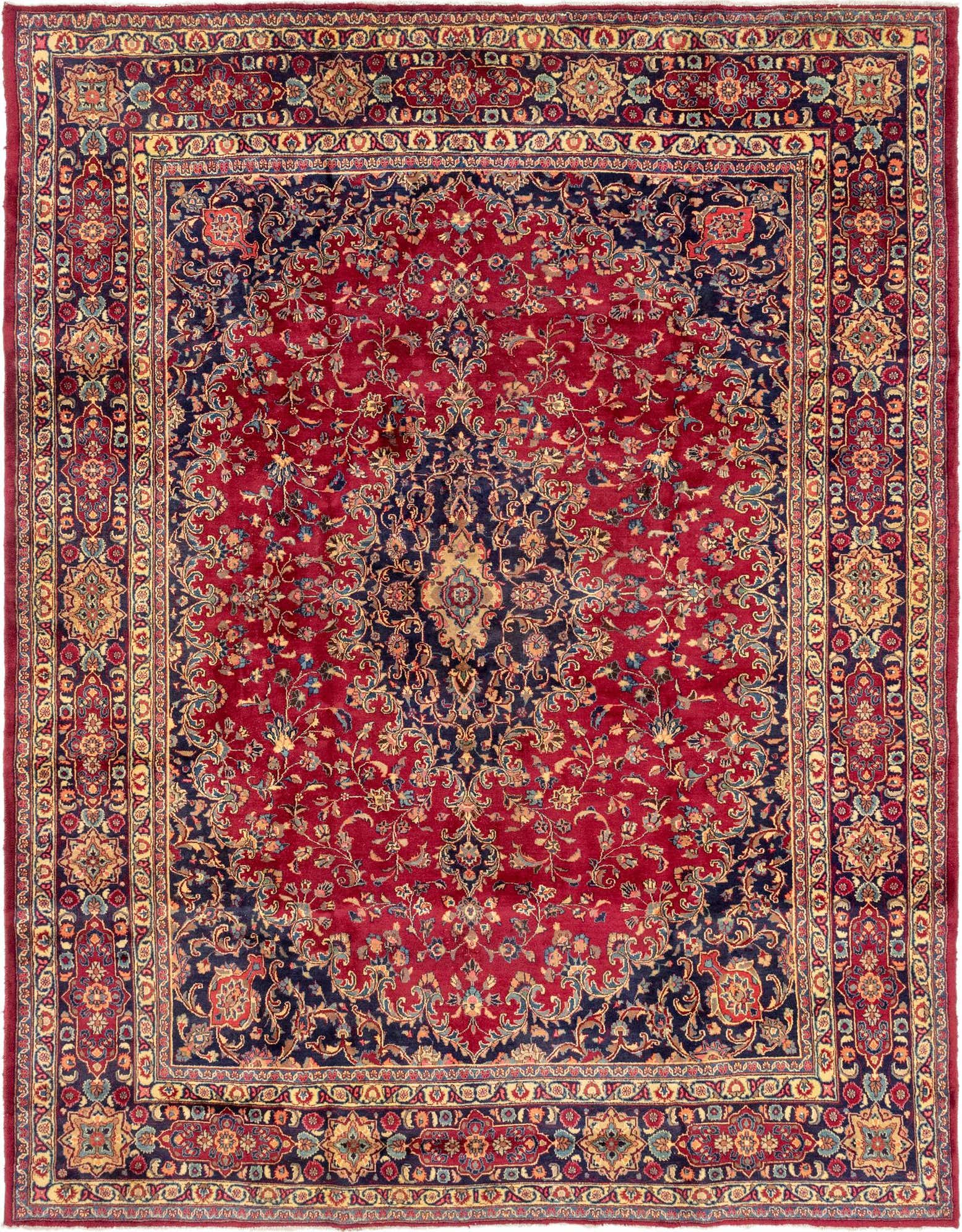 9' 7 x 12' 8 Hand Knotted Mashad Persian Wool Rug