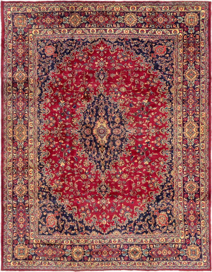 9' 7 x 12' 8 Hand Knotted Mashad Persian Wool Rug