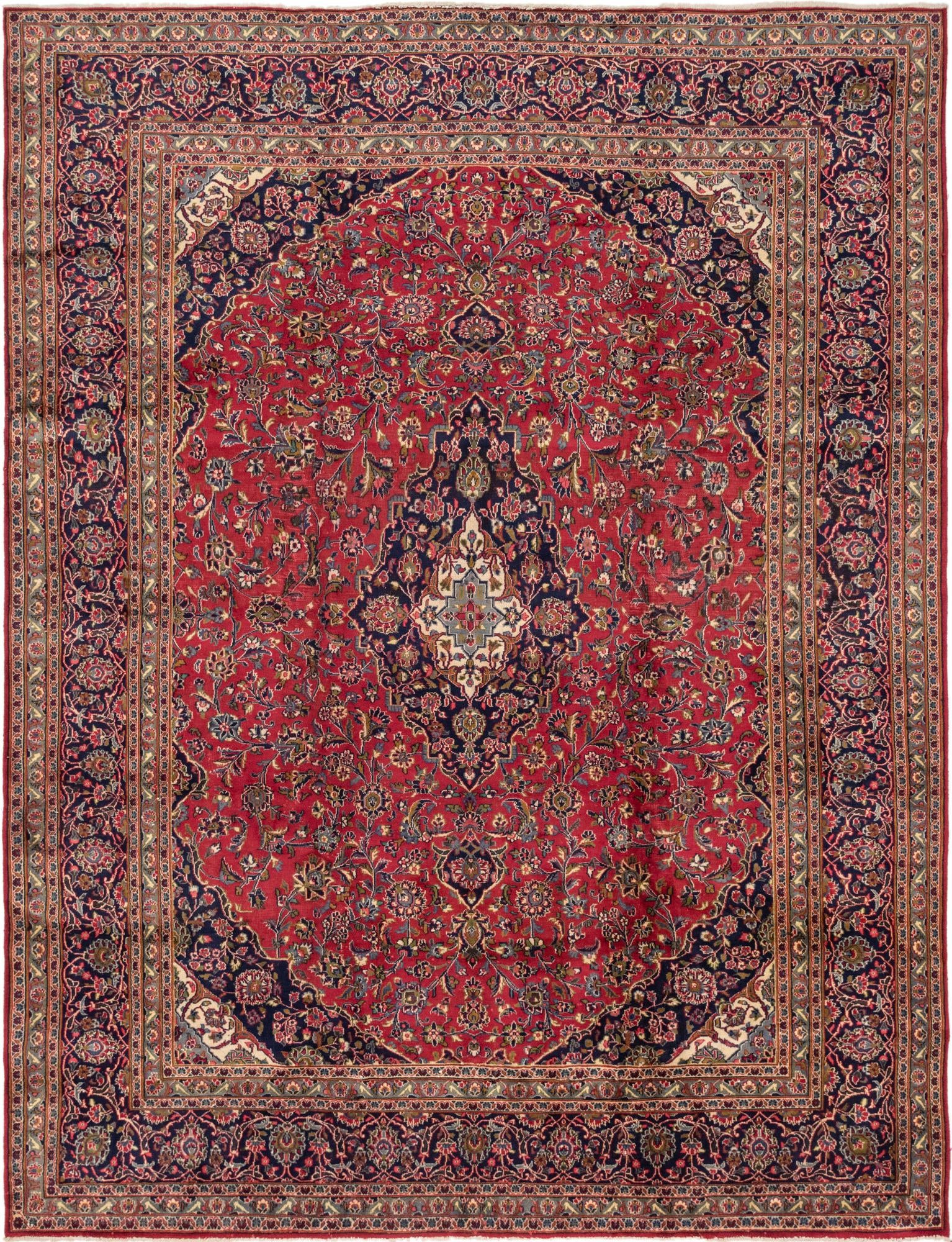 9' 4 x 12' 5 Hand Knotted Mashad Persian Wool Rug