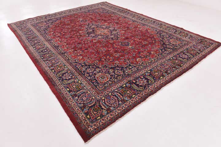 9' 8 x 12' 7 Hand Knotted Mashad Persian Wool Rug