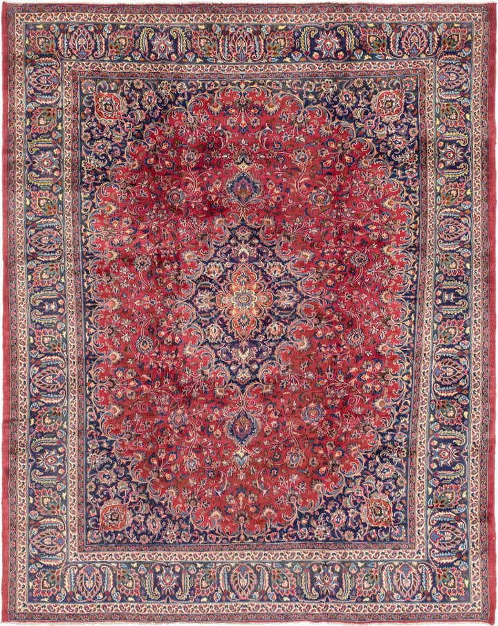 9' 8 x 12' 7 Hand Knotted Mashad Persian Wool Rug