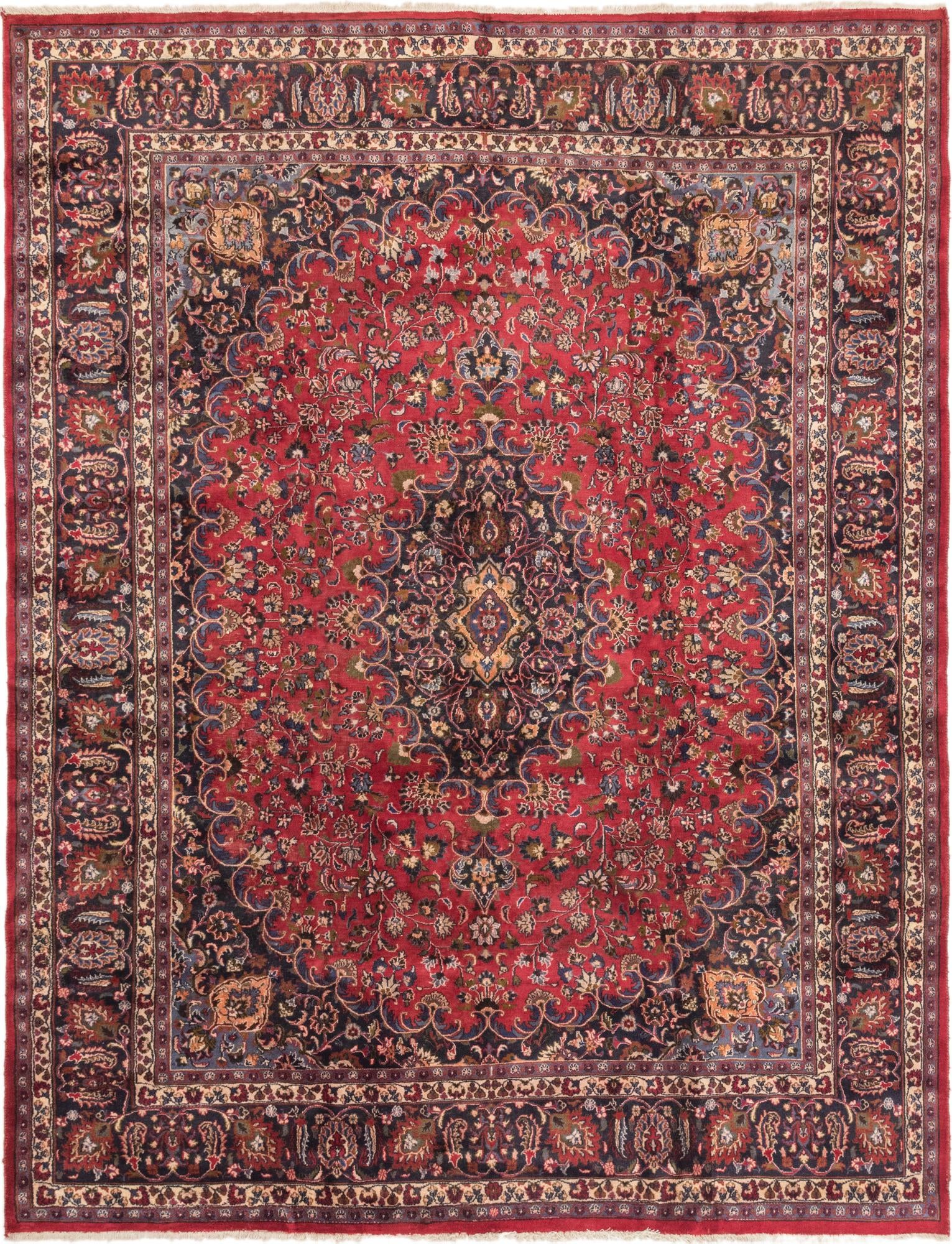 9' 8 x 12' 6 Hand Knotted Mashad Persian Wool Rug