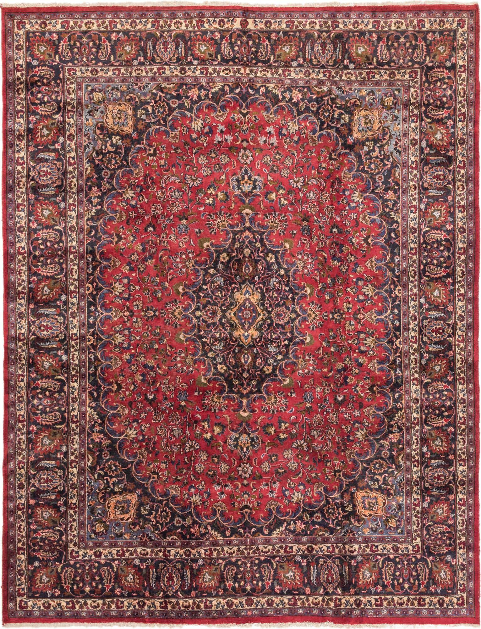 9' 8 x 12' 6 Hand Knotted Mashad Persian Wool Rug