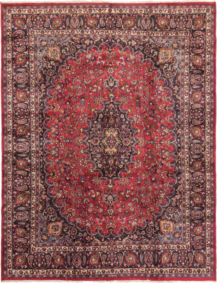 9' 8 x 12' 6 Hand Knotted Mashad Persian Wool Rug