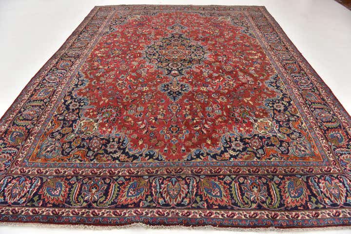 9' 6 x 12' 4 Hand Knotted Mashad Persian Wool Rug