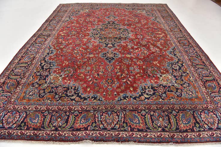 Detail image of 9' 6 x 12' 4 Hand Knotted Mashad Persian Wool Rug