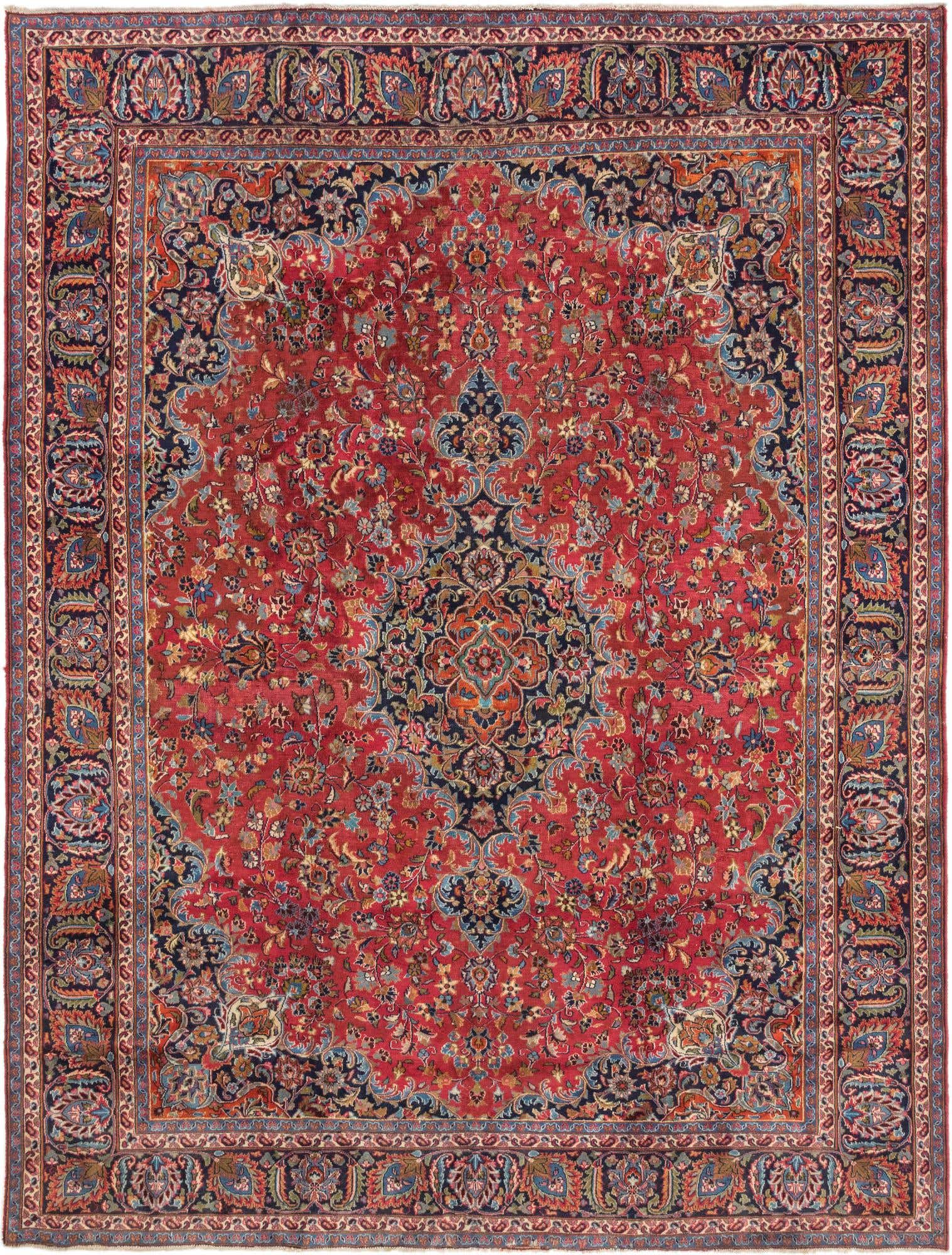 9' 6 x 12' 4 Hand Knotted Mashad Persian Wool Rug
