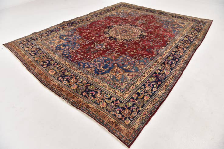 Detail image of 9' 6 x 12' 2 Hand Knotted Mashad Persian Wool Rug