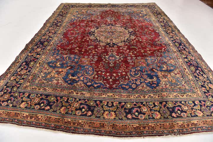 9' 6 x 12' 2 Hand Knotted Mashad Persian Wool Rug