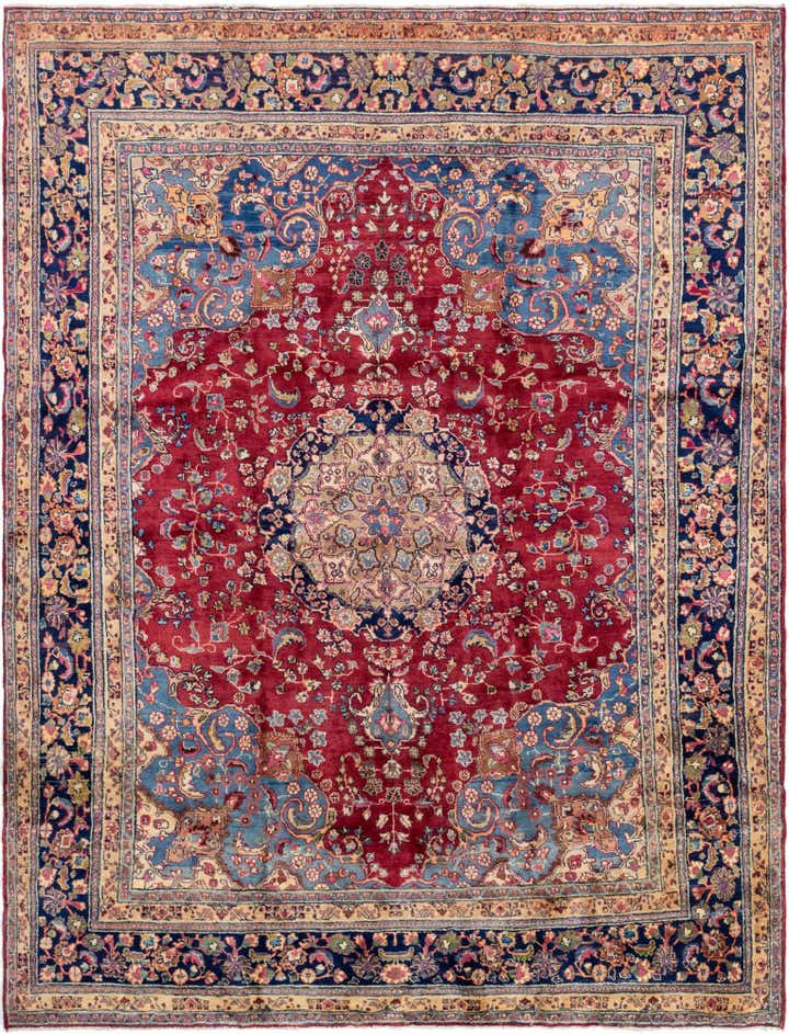 9' 6 x 12' 2 Hand Knotted Mashad Persian Wool Rug