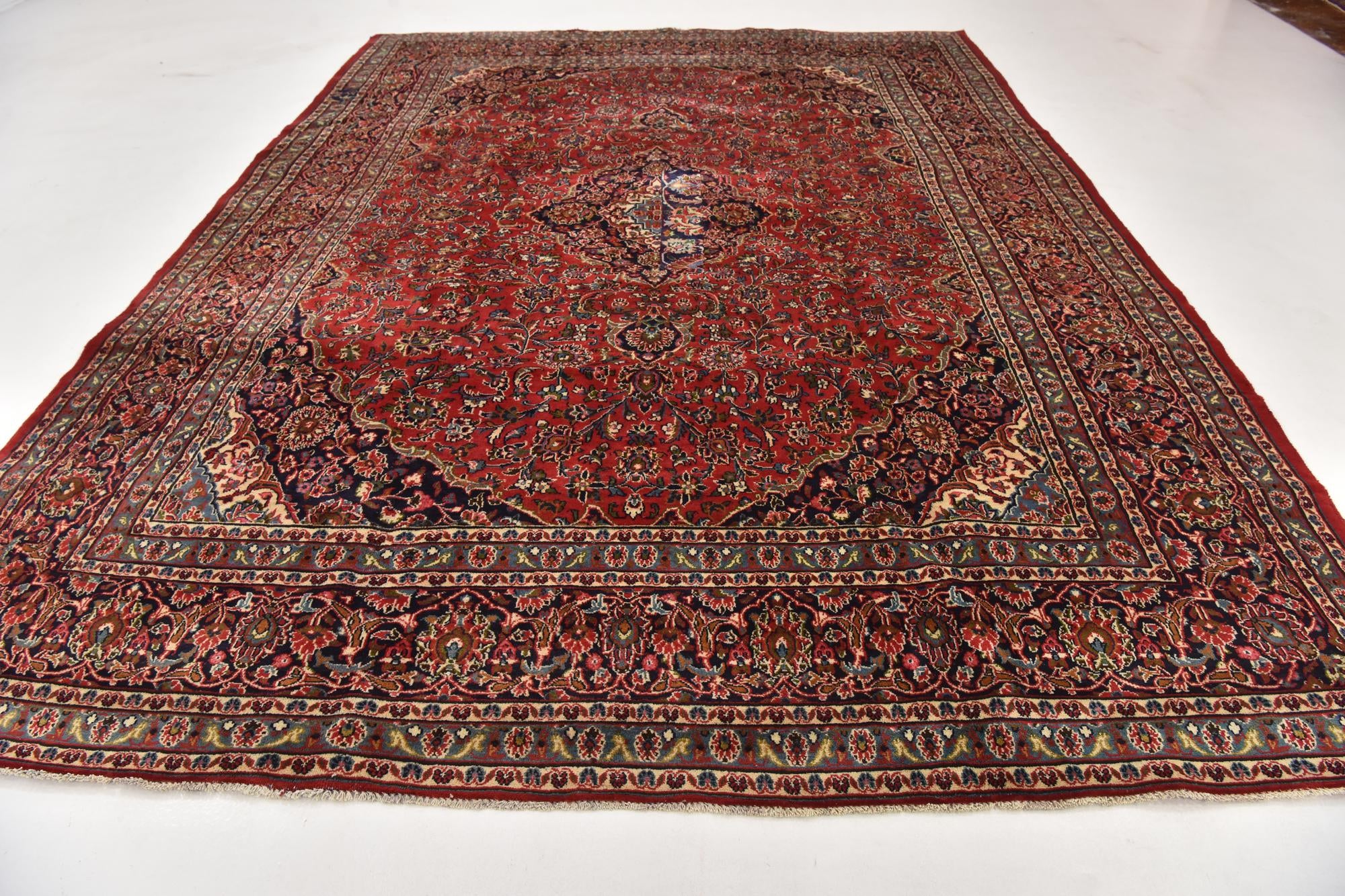 9' 8 x 13' Hand Knotted Mashad Persian Wool Rug