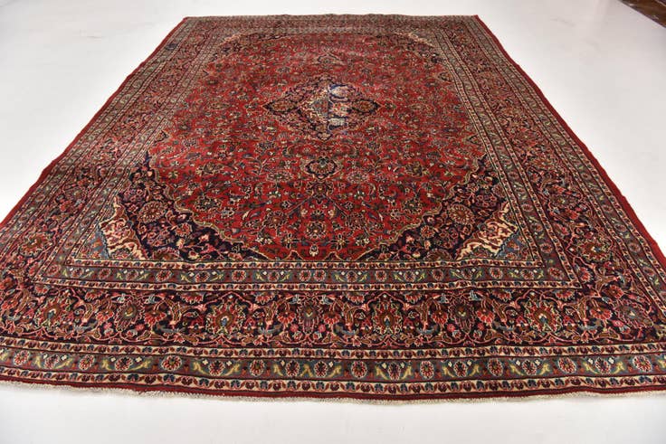 Detail image of 9' 8 x 13' Hand Knotted Mashad Persian Wool Rug