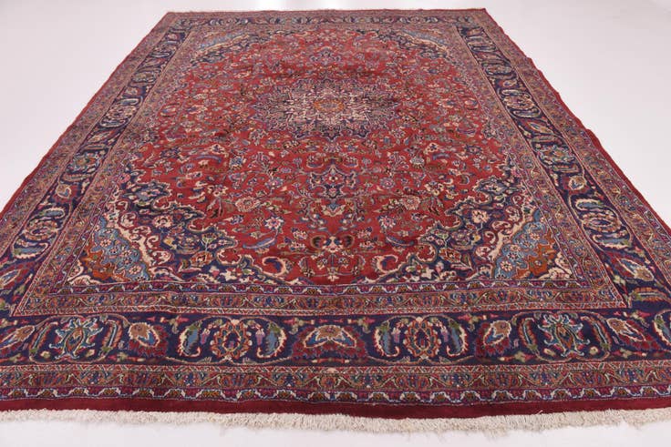 Detail image of 9' 9 x 12' 9 Hand Knotted Mashad Persian Wool Rug