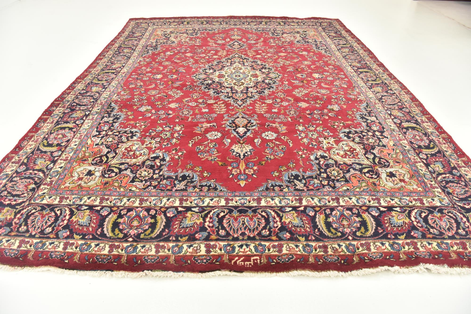 9' 8 x 13' Hand Knotted Mashad Persian Wool Rug