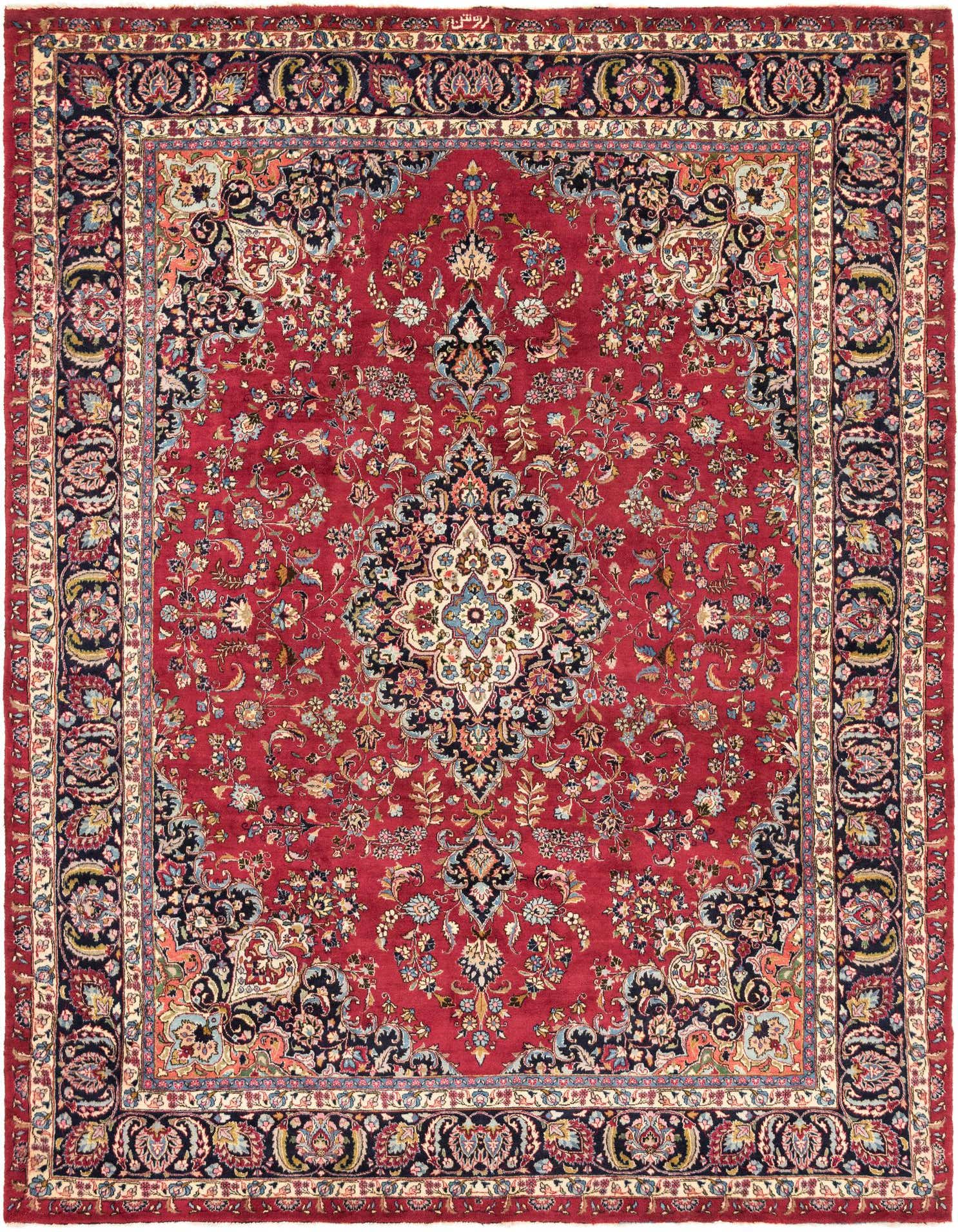 9' 8 x 13' Hand Knotted Mashad Persian Wool Rug
