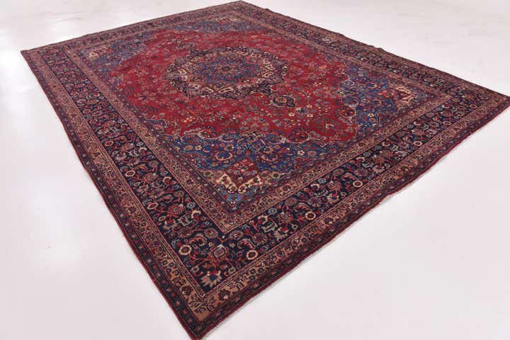 9' 7 x 12' 7 Hand Knotted Mashad Persian Wool Rug