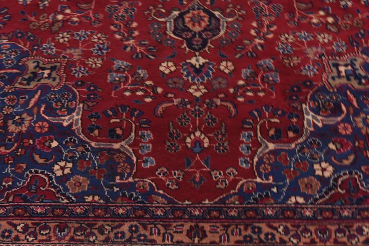 Detail image of 9' 7 x 12' 7 Hand Knotted Mashad Persian Wool Rug