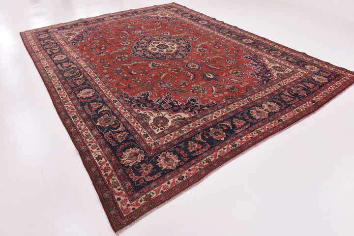 9' 9 x 12' 10 Hand Knotted Mashad Persian Wool Rug