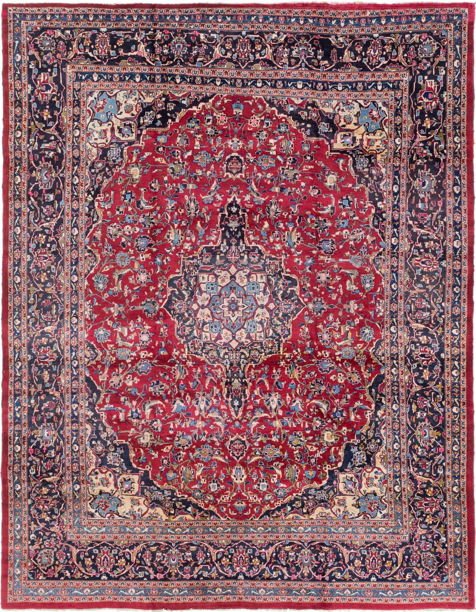 9' 9 x 12' 8 Hand Knotted Mashad Persian Wool Rug