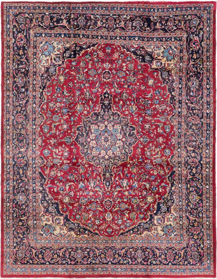 9' 9 x 12' 8 Hand Knotted Mashad Persian Wool Rug