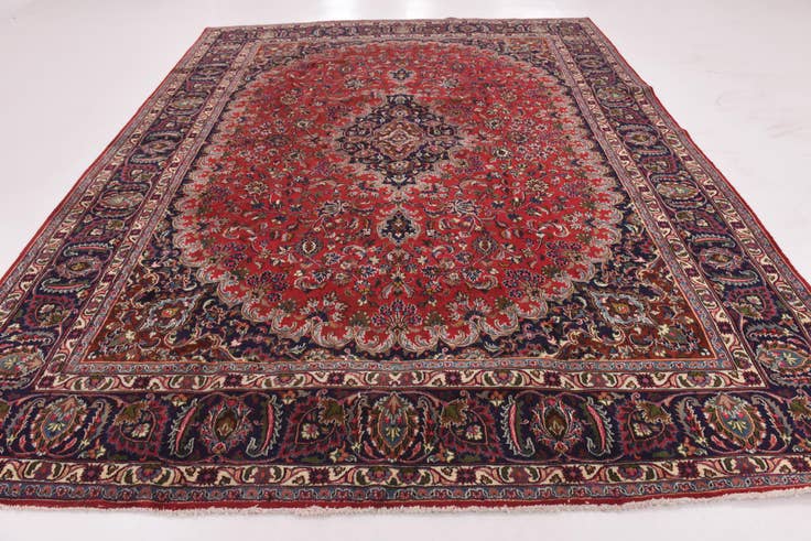 Detail image of 9' 7 x 12' 7 Hand Knotted Mashad Persian Wool Rug