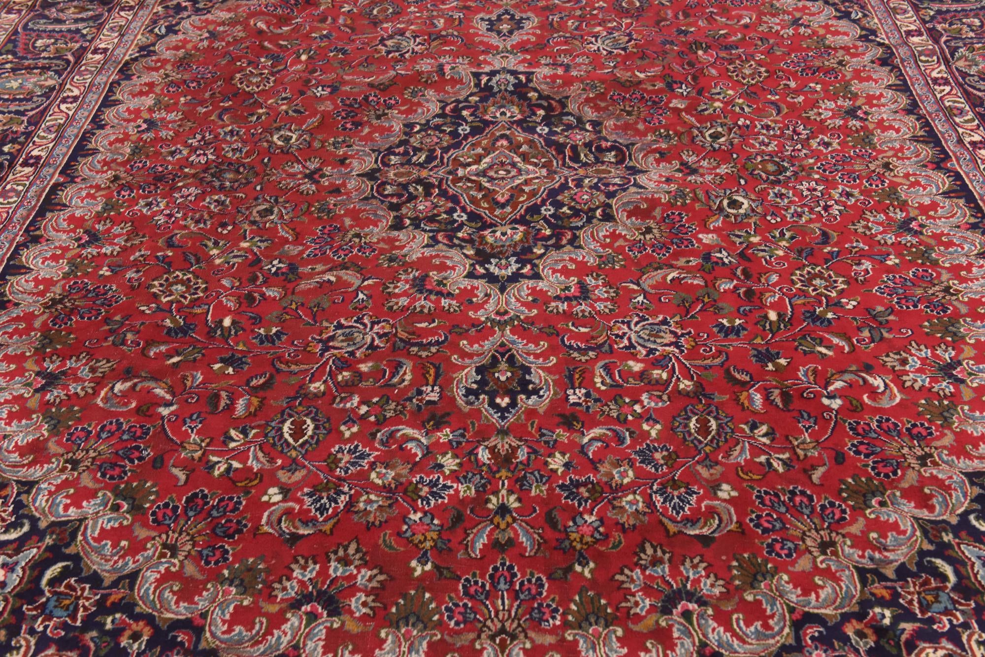 9' 7 x 12' 7 Hand Knotted Mashad Persian Wool Rug