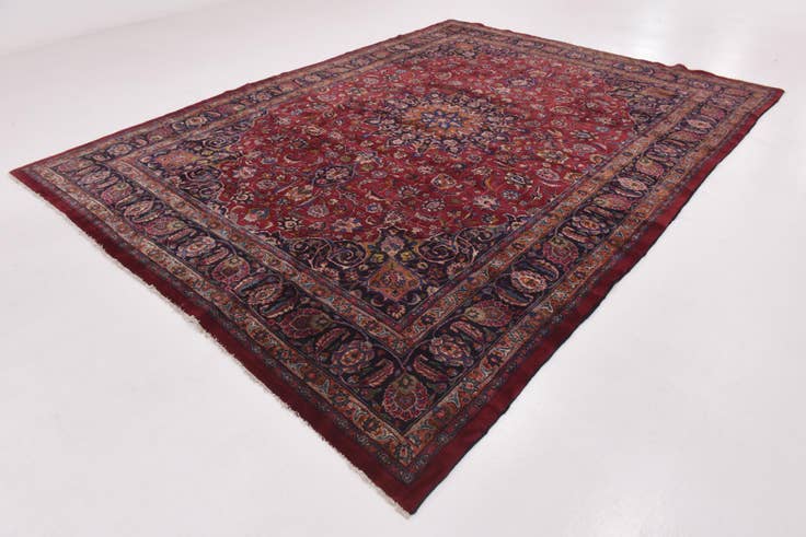 Detail image of 9' 9 x 13' 3 Hand Knotted Mashad Persian Wool Rug