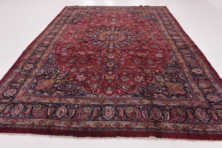 Detail image of 9' 9 x 13' 3 Hand Knotted Mashad Persian Wool Rug